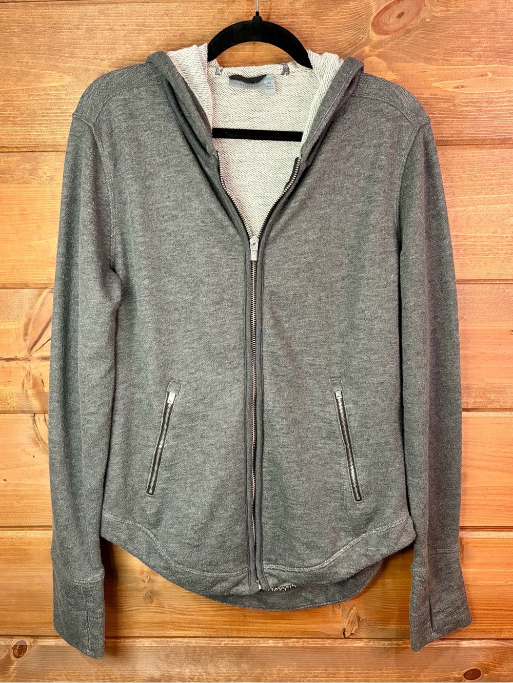 Athleta Stronger Hoodie Gray Full Zip Thumbholes Zip Pockets Size XS 💕